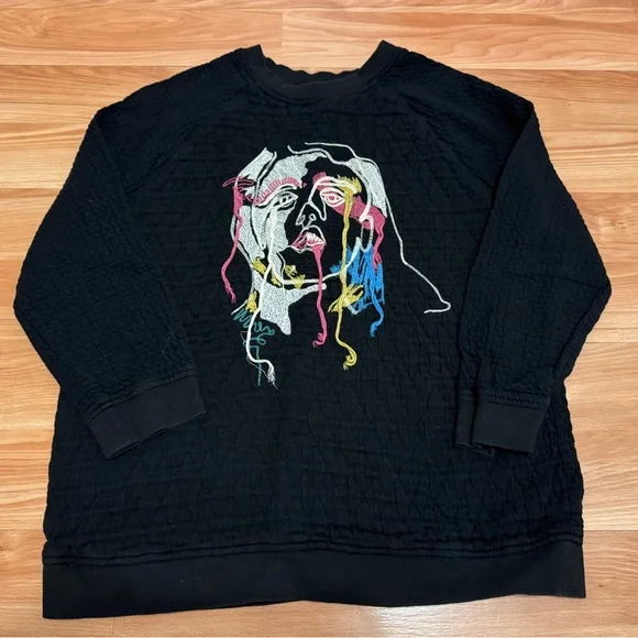 Zara Abstract Art to Wear Black Sweatshirt Embroidered Face Size Medium - Picture 5 of 8